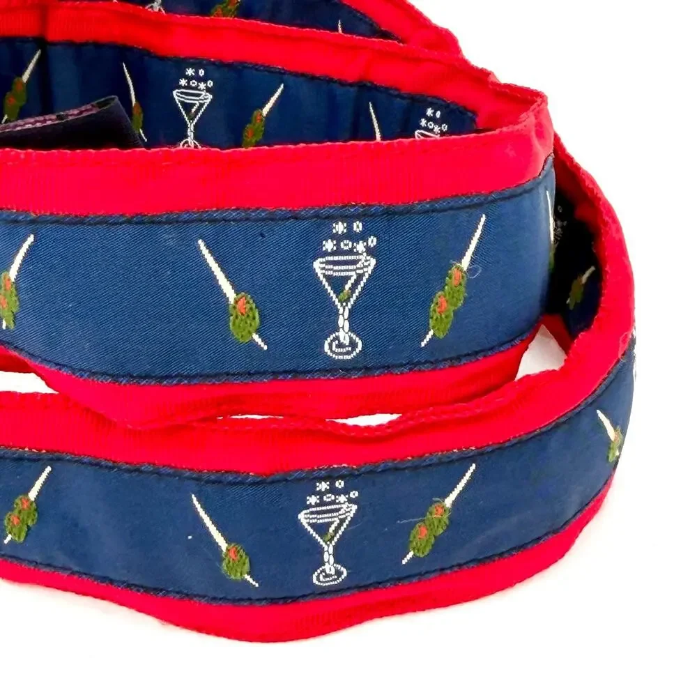 CK Bradley Navy Red Martini Olive Print Ribbon D-Ring Belt